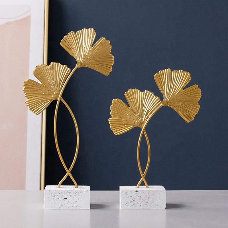 European style home decor luxury golden ginkgo leaf metal handicrafts decorations for home modern furnishings