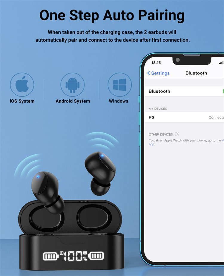 3C electronic products digital display wireless earbuds stereo type-c audifonos bluetooth earbud & in-ear headphones