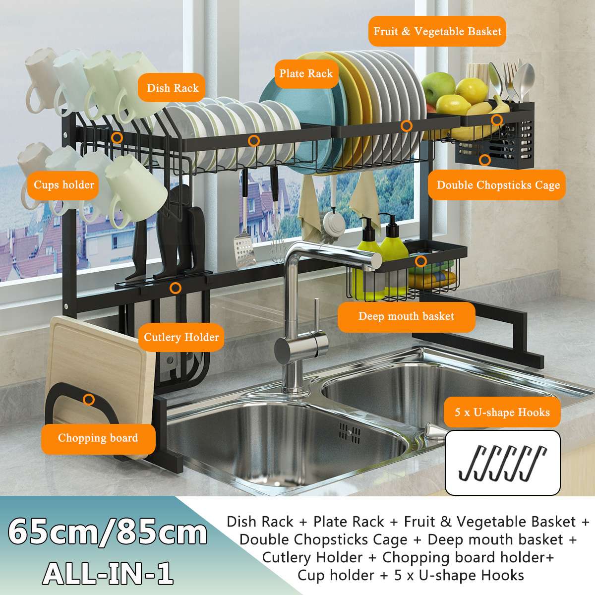 Wholesale Supplies Stainless Steel Dish Rack Over the Sink Dish Drying Rack Silver Kitchen Sink Organizer Rack