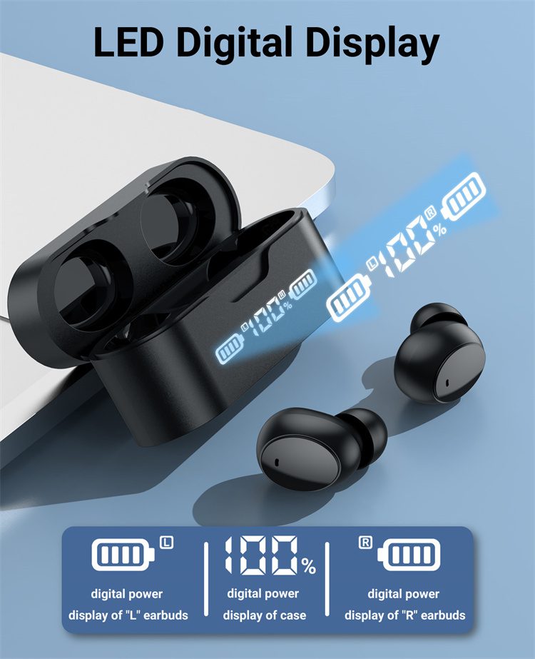 3C electronic products digital display wireless earbuds stereo type-c audifonos bluetooth earbud & in-ear headphones