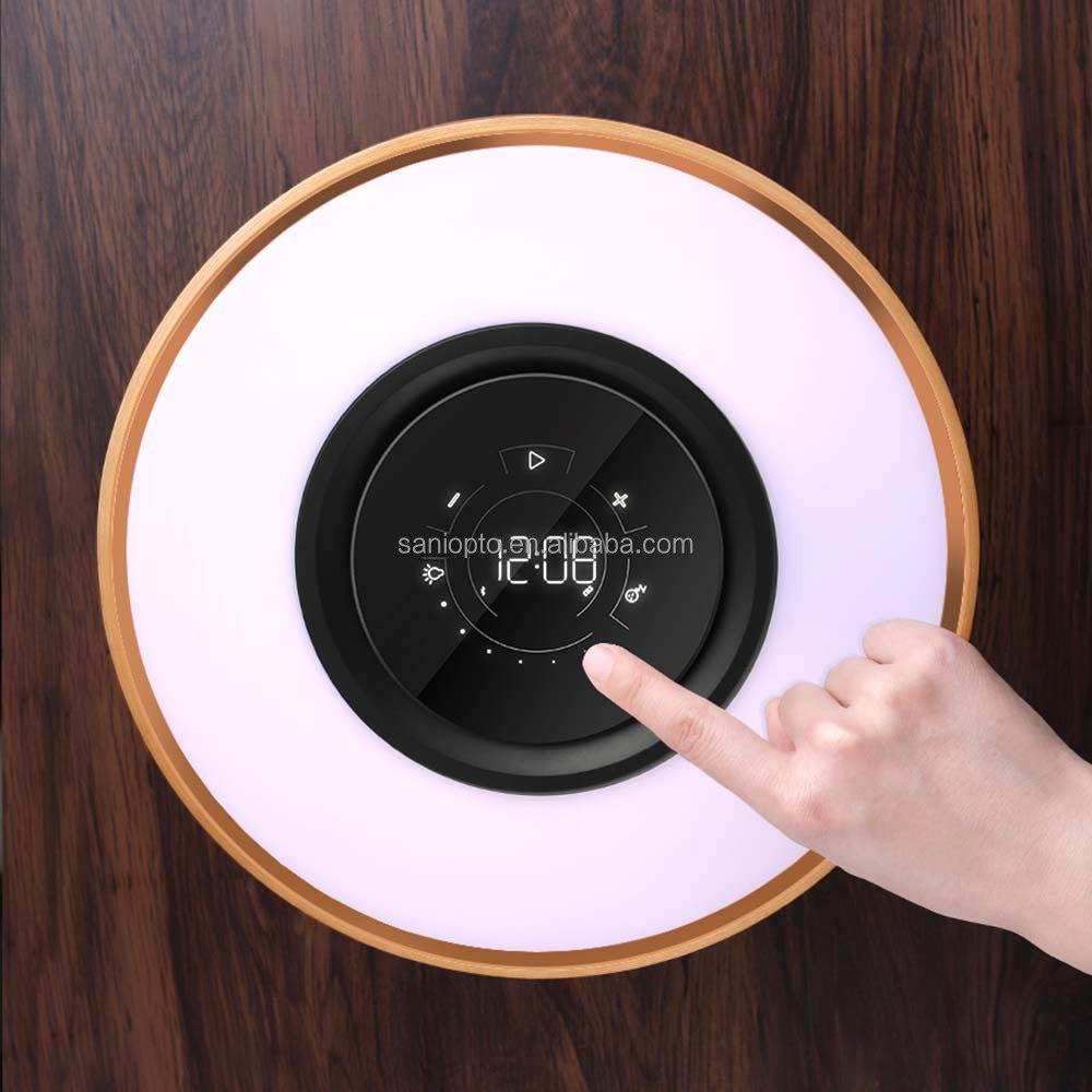 Amazon Dropshipping Trending Products 2023 New Arrival Wooden Smart LED Table Lamp with TWS Wireless Speaker Qi Wireless Charger