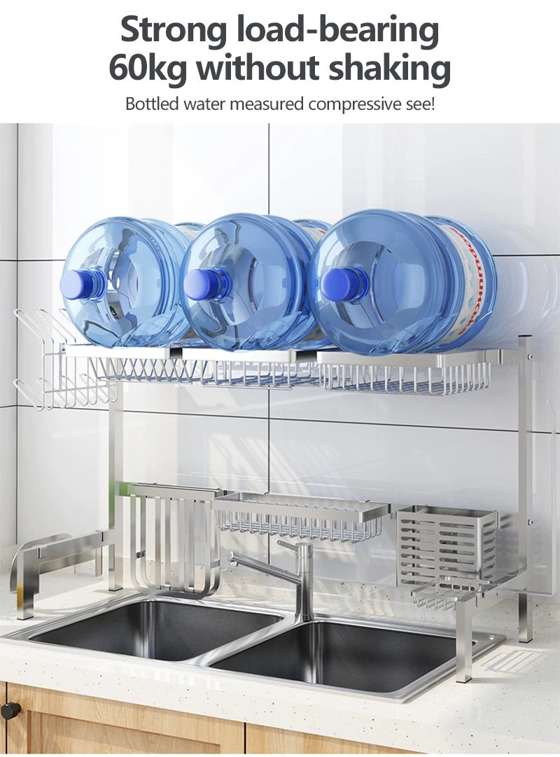 Wholesale Supplies Stainless Steel Dish Rack Over the Sink Dish Drying Rack Silver Kitchen Sink Organizer Rack