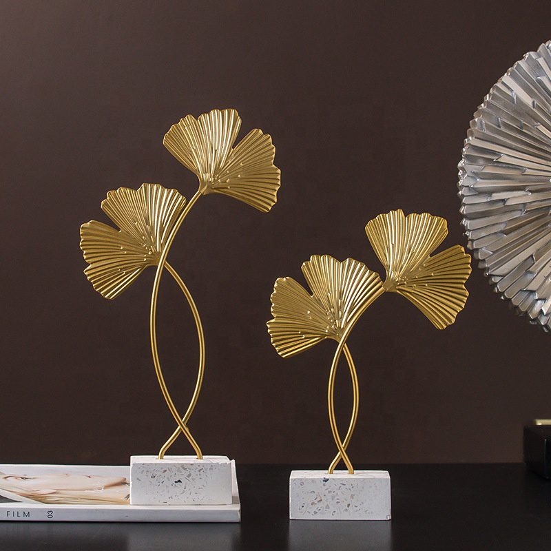 European style home decor luxury golden ginkgo leaf metal handicrafts decorations for home modern furnishings